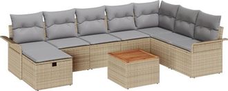 vidaXL Garden Sofa Set with Cushion 9 pcs Beige Poly Rattan vidaXL