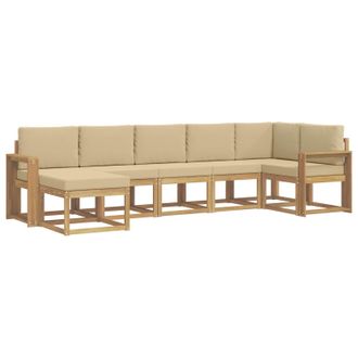 vidaXL Conjunto De Sof&aacute;s De Exterior Con Coj&iacute;n 7 Pcs Y Beige Poli&eacute;ster Vidaxl