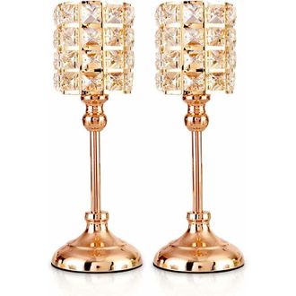 OEM Set Di 2 Portacandele Cilindrici In Metallo Dorato Con Cristalli, Lussuoso, Alto 35,5 Cm, Portacandele Decorativi Per Natale, Soggiorno, Decorazioni P