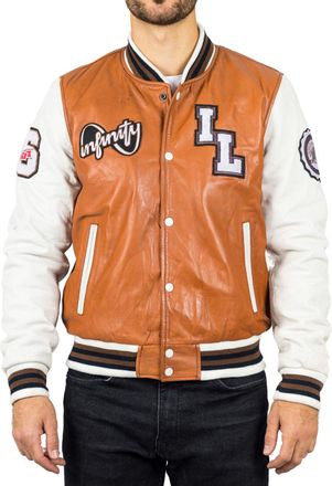 TruClothing Genuine Leather Bomber Jacket Baseball Letterman Coat