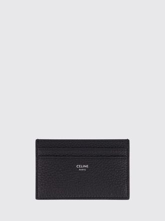 Celine Portacarte piatto in pelle di vitello a grana con logo lettering