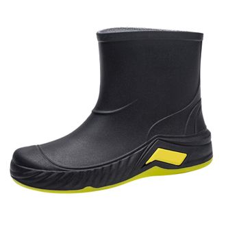 Generic Short Rain Boots Women Waterproof Deck Boots for Men Ankle Fishing Shoes Lightweight Garden Work Shoes for Boating Camping Sailing (Black, 6.5)