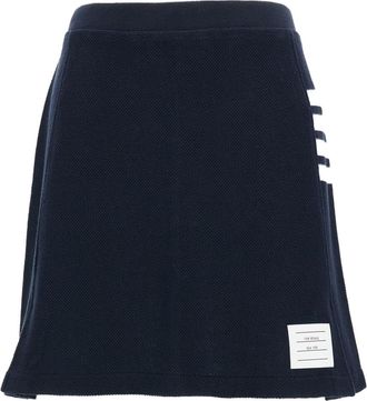Thom Browne Navy Blue Pleated Mini Skirt with Signature Grosgrain Details