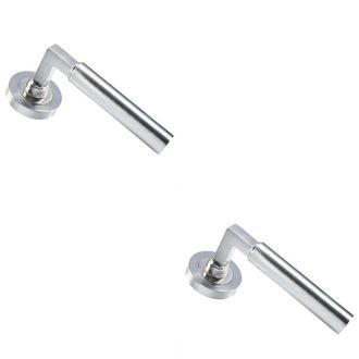 Loops 2x PAIR Straight Round Bar Handle on Round Rose Concealed Fix Satin Nickel in Metallics