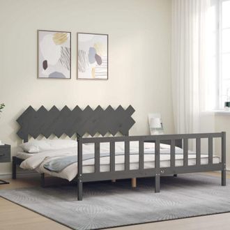 vidaXL Bed Frame without Mattress Grey 200x200 cm Solid Wood Pine Vidaxl
