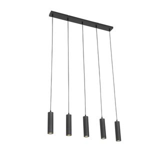 QAZQA Qazqa Moderno L&aacute;mpara Colgante Inteligente Negra Con 5 Wifi Gu10 - Jeana Acero Alargada Adecuado Para Led Max. 5 X 4.8 Watt