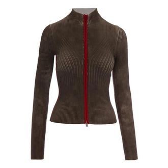 Diesel M-Sarda Ribbed-knit Zip-up Cardigan - female - Diesel - Cardigans - Brown - M - Knitwear