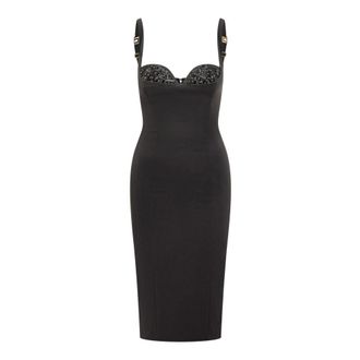 Elisabetta Franchi Midi Dresses, female, Black, Size: M Lightweight Crepe Dress with Crystals