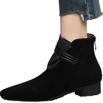 Generic GLDFW Ankle Boots Women Flats Pointed Toe Leather Shoes Winter Boots Walking Leather Chelsea Mujer Botas Black