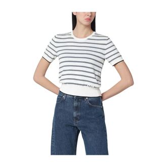 A.P.C. Round-neck Knitwear, female, Green, Size: S Striped Short-Sleeve Knit Top