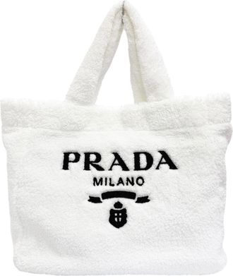 Prada Black White Polyester Leather Tote Bag (Pre-Owned)