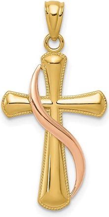 Diamond2Deal 14k Two-tone Gold Polished Cross Drape Pendant