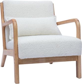 Miliboo Miliboo - Sill&oacute;n N&oacute;rdico De Borreguillo Blanco Y Madera Clara Maciza Derry