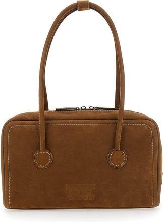 Marge Sherwood boston Beige Shoulder Bag With Embossed Logo Lettering On The Front In Leather Woman