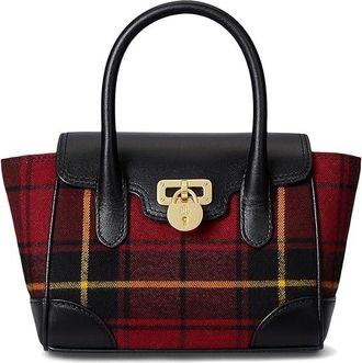 Lauren Ralph Lauren Plaid Twill Small Tanner Satchel Satchel Womens Handbags Holiday Tartan/Black, Leather