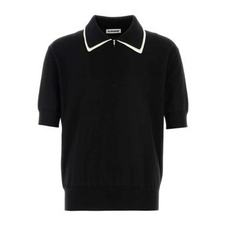 Jil Sander Polo Shirts, male, Black, Size: XL Zip-collar Polo Shirt
