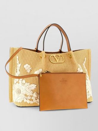 Valentino Garavani vlogo signature medium raffia beach tote