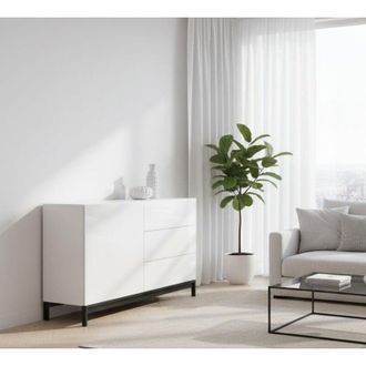 Dmora Credenza - un Ripiano 3 Cassetti, Bianco Lucido, -, 110x40x47.7h cm Rocha