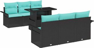 vidaXL Conjunto De Sof&aacute; De Jard&iacute;n 7 Uds. 6 Plaza Negro Rat&aacute;n Sint&eacute;tico Vidaxl