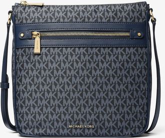 Michael Kors Jet Set Large Signature Logo Print Woven Crossbody Bag