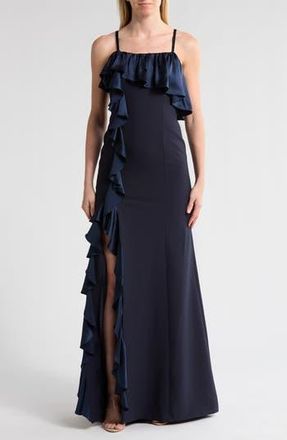 Cinq à Sept Curtis Ruffle One-Shoulder Gown in Navy at Nordstrom Rack, Size 6
