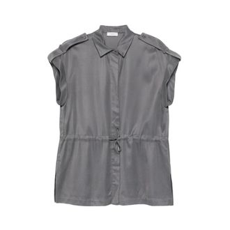 PESERICO Peserico, Shirts, female, Gray, Size: XS Drawstring Epaulettes Blouse