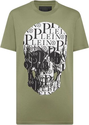 Philipp Plein T-Shirt Ronde Hals Skull - Heren - T-shirts - Groen - 2XL - Katoen - Tops