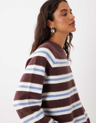 Abercrombie & Fitch maglione girocollo lavorato a maglia a righe marroni e blu