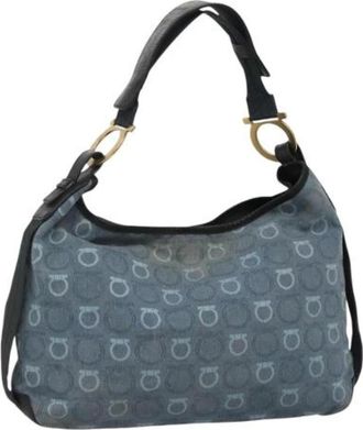 Ferragamo Pre-owned Shoulder Bags, female, Blue, Size: ONE SIZE Pre-owned Canvas Shoulder Bag