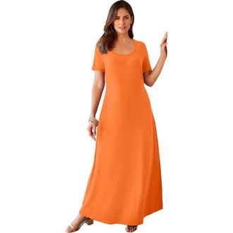 Jessica London Stretch Cotton T-Shirt Maxi Dress in Orange Twist at Nordstrom, Size 18