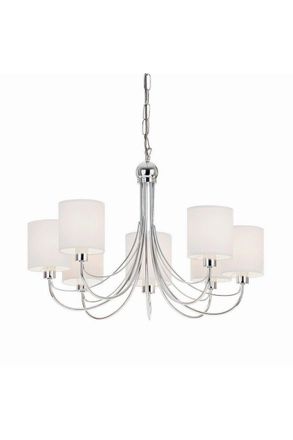 Netlighting Phantom 7 Light Multi Arm Chandelier Chrome & White Tc Fabric Finish E14 in Grey