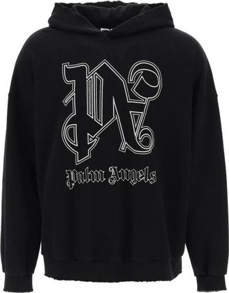 Palm Angels Monogram Statement Hoodie - Heren - Hoodies - Zwart - M - Katoen - Hoodies & sweatvesten