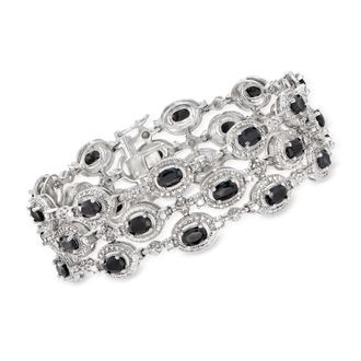 Ross-Simons Sapphire 3-Row Bracelet With Single Diamond in Sterling Silver