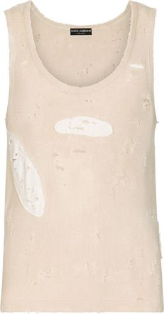 Dolce & Gabbana ribbed ripped vest - men - Cotton/Elastane - 52 - Neutrals