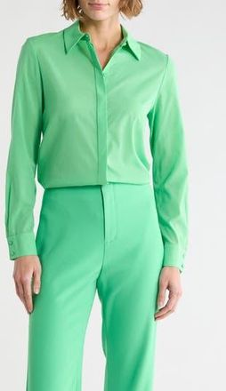 Alice & Olivia Willa Placket Silk Blend Top in Garden Green at Nordstrom Rack, Size X-Large