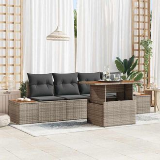 vidaXL Conjunto De Sof&aacute; De Jard&iacute;n 5 Pcs Gris Polirat&aacute;n Vidaxl