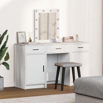 Berkfield Home 3 Piece Dressing Table Set with LED White Engineered Wood