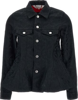 Comme Des Gar&ccedil;ons Black Floral Jacquard Peplum Jacket