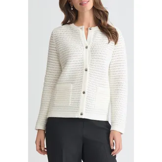 Kasper Pointelle Stitch Button-Up Cardigan in Vanilla Ice at Nordstrom, Size Large