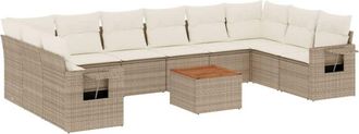 vidaXL Set De Sof&aacute;s De Jard&iacute;n 11pzas Con Cojines Rat&aacute;n Sint&eacute;tico Beige Vidaxl