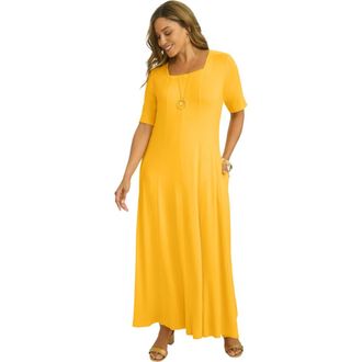 Jessica London Square Neck Maxi Dress in Sunset Yellow at Nordstrom, Size Small