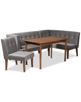 Baxton Studio Stewart Mid-Century Modern Velvet Upholstered 4Pc Dining Nook Set