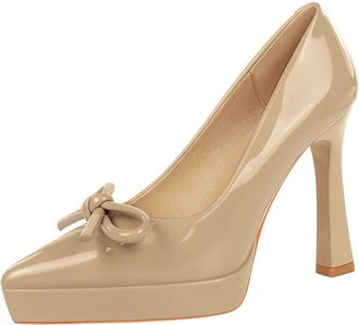Generic High Heels for Women Stiletto Pointed Toe Pumps 12CM Bow Wedding Shoes Sexy for Bride Prom Party (Khaki,6.5)