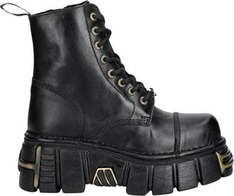 New Rock Mili Enkellaars - Dames - Veterlaarzen - Zwart - 40 EU - Leer - Schoenen