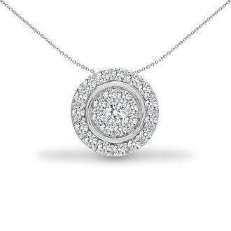 Jewelco London 18ct White Gold 0.2ct Diamond Halo Disc Cluster Slider Pendant - 18P317
