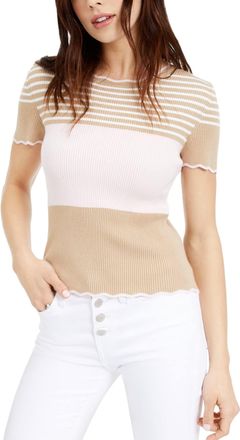 Maison Jules Womens London Printed Scalloped Top (S, Brookline Beige)