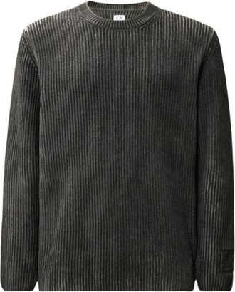 C.P. Company Chenille Katoenen Ronde Hals - Heren - Ronde hals truien - Grijs - M - Katoen - Truien & Vesten