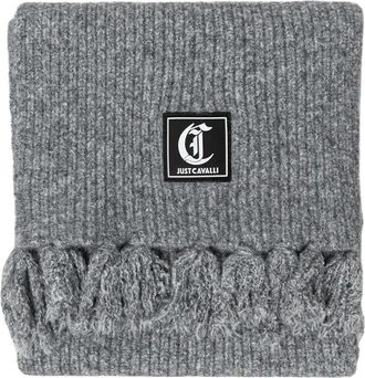 Just Cavalli Logo-patch Sjaal - Dames - Wintersjaals - Grijs - ONE Size - Wol - Accessoires