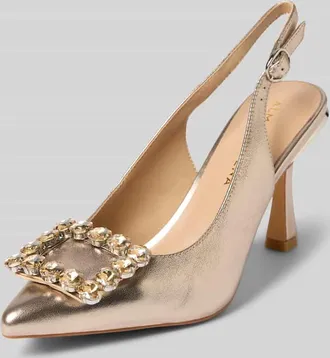 Alma En Pena Pumps aus echtem Leder mit Ziersteinbesatz in Gold, Gr&ouml;&szlig;e 37