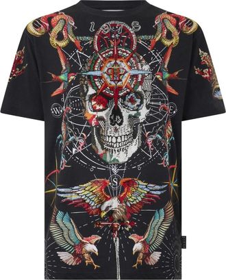 Philipp Plein Ronde Hals T-Shirt Tattoo Stones - Heren - T-shirts - Zwart - L - Katoen - Tops